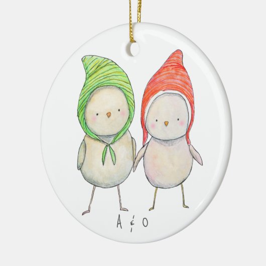 Paar Vriend Kerst Samen Schattigee Vogels Custom Keramisch Ornament (Links)