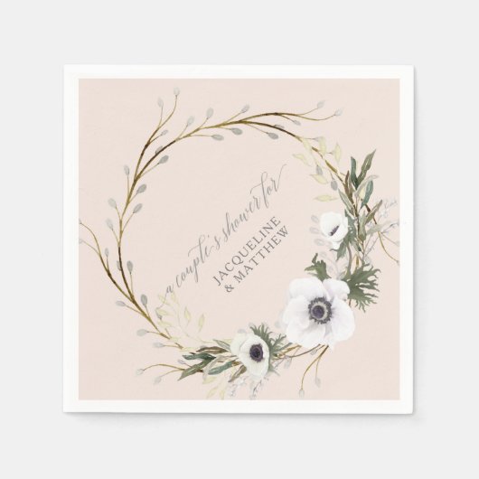 Paar Vrijgezellenfeest Floral Wreatroze n White Servet (Voorkant)