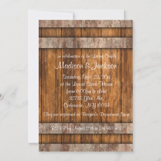 Paar Vrijgezellenfeest in rustiek hout en kant Kaart (Achterkant)