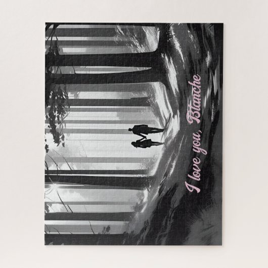 Paar wandelt langs bos pad legpuzzel (Verticaal)