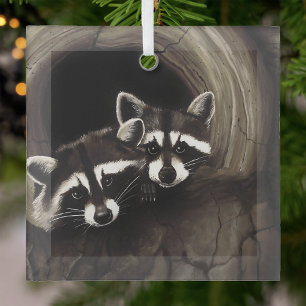 Paar Wasberen Boomholte Bos Natuur Bruin Glas Ornament