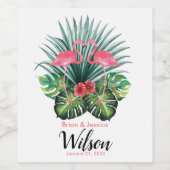 Paar Waterverf Flamingo Wijn Mousserende Wijn Lab Etiket (Enkel label)