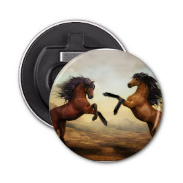 paar wilde paarden button flesopener