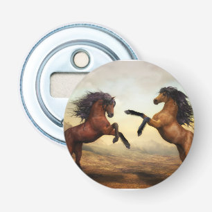paar wilde paarden button flesopener