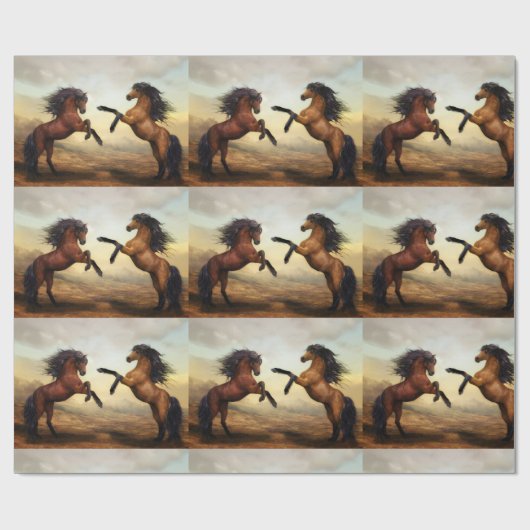 paar wilde paarden cadeaupapier (Vlak)