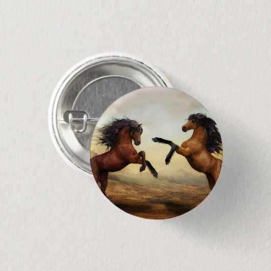 paar wilde paarden ronde button 3,2 cm (Voorkant /achterkant)