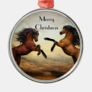 paar wilde paarden sneeuwvlokken metalen ornament