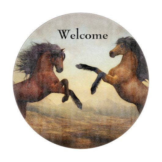 paar wilde paarden snijplank (Voorkant)