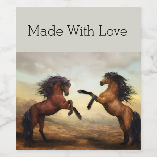 paar wilde paarden wijn etiket (Enkel label)