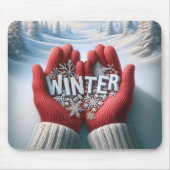 Paar Winterhandschoenen Met Sneeuwscène Muismat (Voorkant)