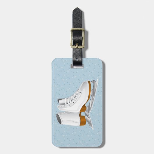 paar witte ijs schaatsen bagagelabel (Voorkant verticaal)