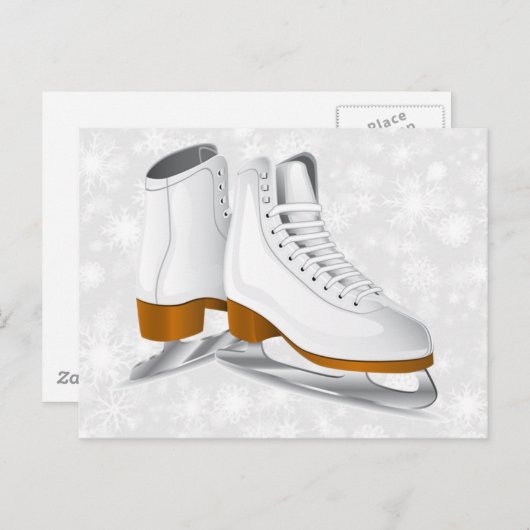 paar witte ijs schaatsen briefkaart (Voorkant / Achterkant)