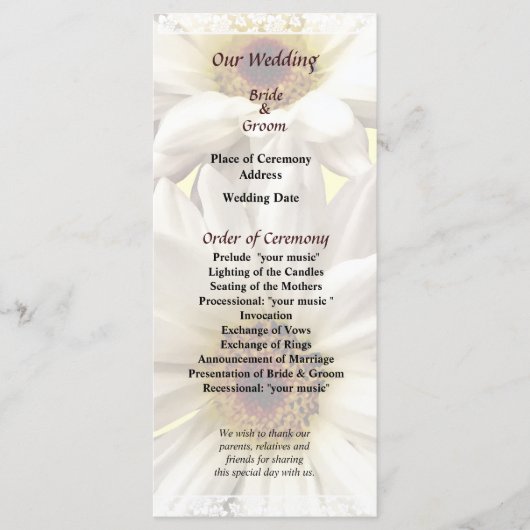Paar Witte Madeliefjes Trouwprogramma Programmakaart (Voorkant)