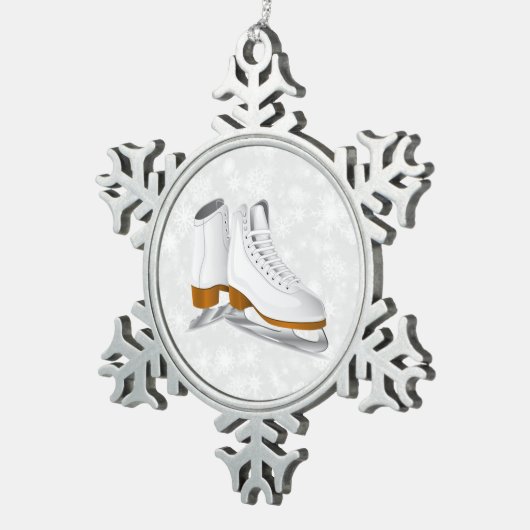 Paar witte schaatsen Pewter Snowflake ornament (Rechts)