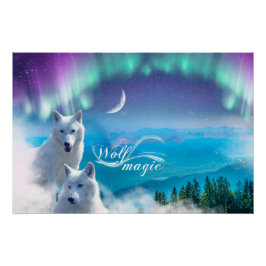 Paar witte wolven met noorderlicht perfect poster