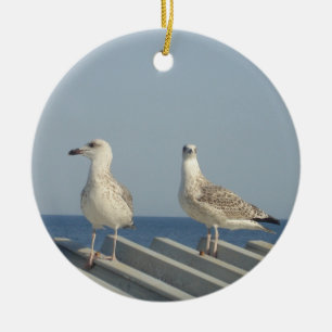 Paar zeemeeuwen keramisch ornament