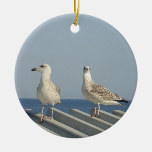 Paar zeemeeuwen keramisch ornament (Voorkant)