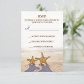 paar zeesterren strand bruiloft RSVP kaarten Kaartje (Staand voorkant)