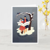 Paar zingen onder de boom sneeuw wenskaart kaart (Gele Bloem)