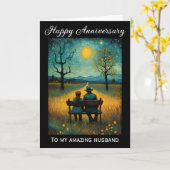  paar zitten onder de maan Jubileum Kaart (Gele Bloem)