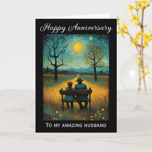  paar zitten onder de maan Jubileum Kaart (Gele Bloem)