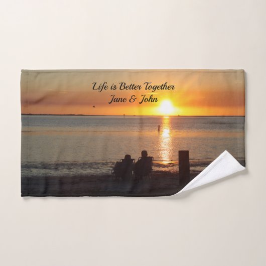 Paar zittend op Florida strand handdoek (Handdoek)