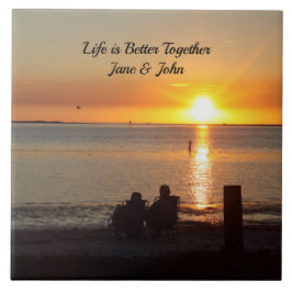 Paar zittend op Florida strand keramische Tegel Tegeltje