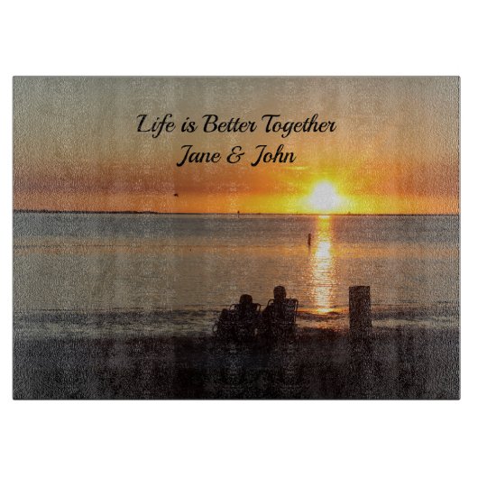 Paar zittend op Florida strand snijplank (Voorkant)