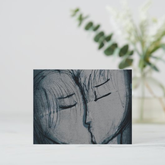 paar zoenen, romantisch briefkaart (Staand voorkant)