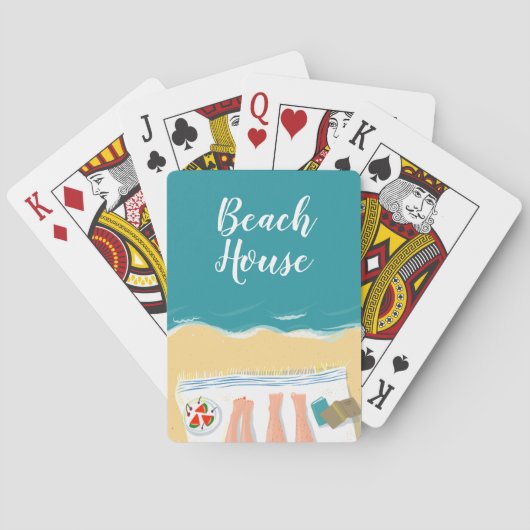 Paar Zonnebaden Aan Zee Illustratie Strand Huis Pokerkaarten (Achterkant)