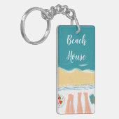 Paar Zonnebaden Aan Zee Illustratie Strand Huis Sleutelhanger (Voorkant Links)