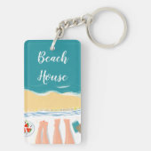 Paar Zonnebaden Aan Zee Illustratie Strand Huis Sleutelhanger (achterkant)
