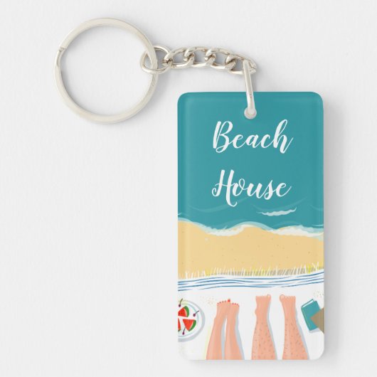 Paar Zonnebaden Aan Zee Illustratie Strand Huis Sleutelhanger (Voorkant)