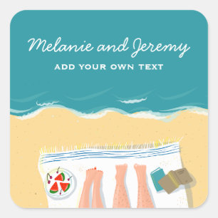 Paar Zonnebaden op het strand Gepersonaliseerd Vierkante Sticker
