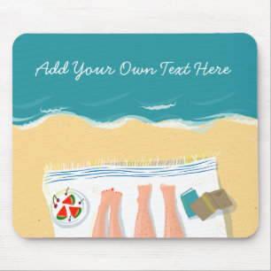 Paar Zonnebaden op Strand Custom Text Vakantie Muismat