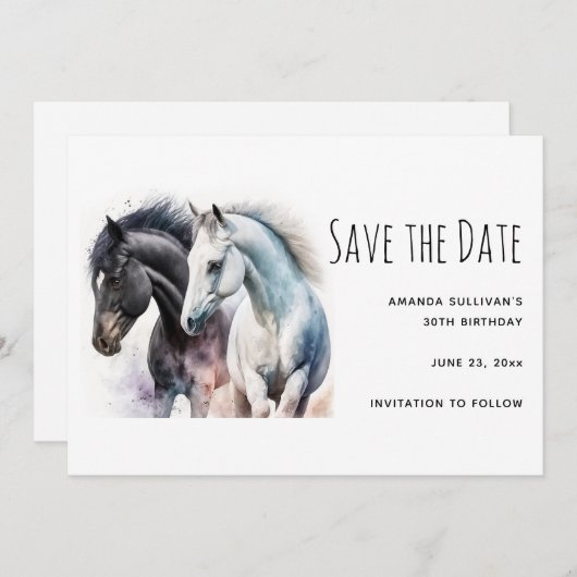 Paar zwart-wit in Waterverf Save The Date (Voorkant / Achterkant)