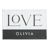 Paar zwarte witte serif liefde typografie moderne kussensloop (Achterkant-Rechts)