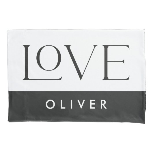 Paar zwarte witte serif liefde typografie moderne kussensloop (Voorkant-Links)