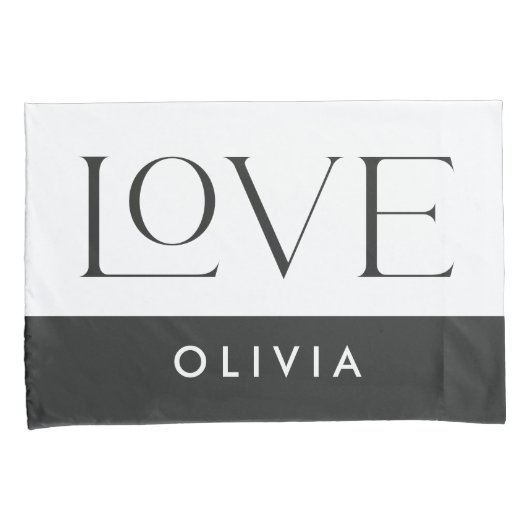 Paar zwarte witte serif liefde typografie moderne kussensloop (Voorkant-Rechts)