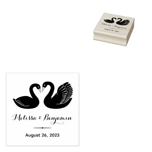 Paar Zwarte Zwanen Save the Date Bruiloft Rubberstempel (Gestempeld)