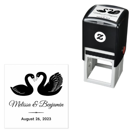 Paar Zwarte Zwanen Save the Date Bruiloft Zelfinktende Stempel (In situ)