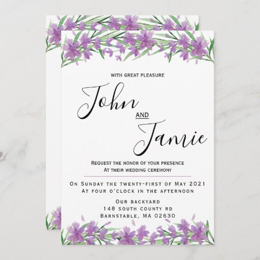 Paarbloemen en uitnodiging voor een groene bruilof (Voorkant / Achterkant)