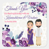 Paarbloemen Zuid-Indische bruiloft Tamil Telugu Vierkante Sticker (Voorkant)