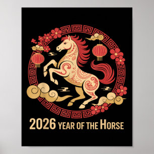 Paard 2026 Zodiac Chinees Nieuwjaar van de Wereld Poster