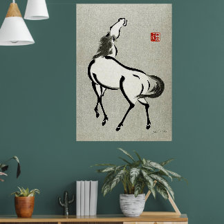 Paard 2 Urushibara Mokuchu Vintage Japanse Kunst Poster