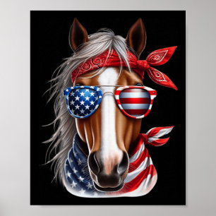 Paard 4 juli T-shirt Heren Jongens Paard Amerikaan Poster