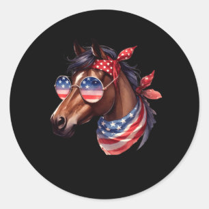 Paard 4 juli T-shirt vrouwen meisjes paard Ronde Sticker