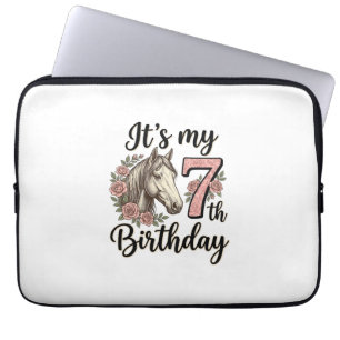 Paard 7e Verjaardag Meisje Bloemig Vintage Shirt O Laptop Sleeve
