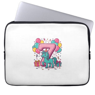 Paard 7e verjaardagsfeestje Cute Pony Vectorontwer Laptop Sleeve