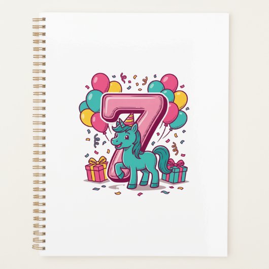 Paard 7e verjaardagsfeestje Cute Pony Vectorontwer Planner (Voorkant)